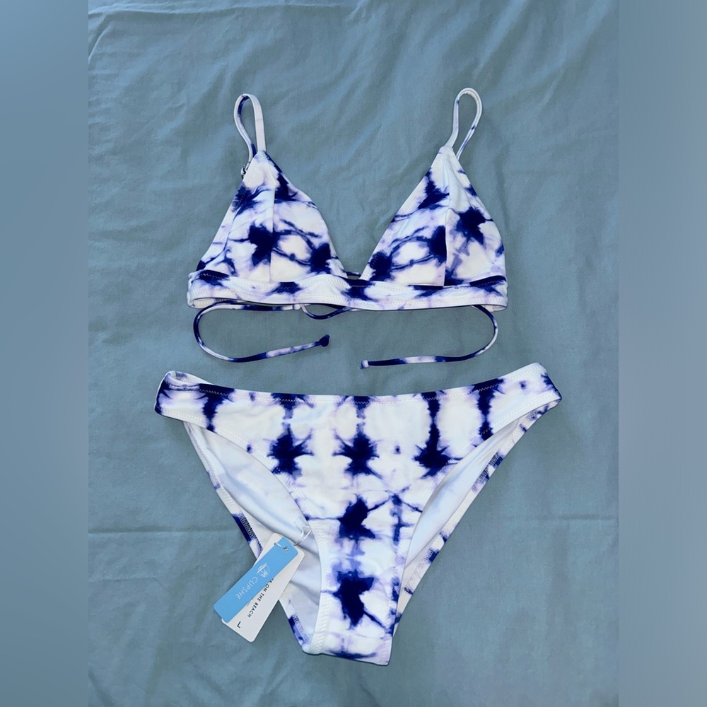 Blue-Purple & White Tie-Dye Bikini Set